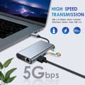 Miniatyrbild 2 av 4: HUB USB C, USB C-adapter 8 i 1 med HDMI*2, VGA, USB 3.0*1, 2.0*2, PD100W, Ethernet RJ45100M, SD/TF-kortläsare, Grå