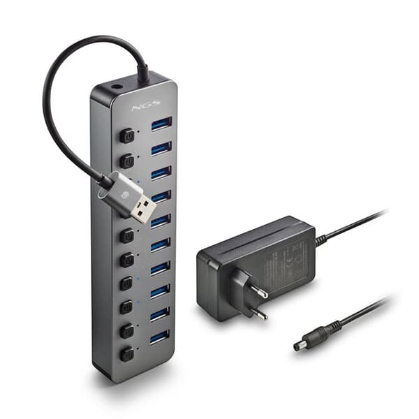 NGS IHUB 10: 10-portars USB 3.0-hubb. Dataöverföringshastighet på 5 Gbps. Kabellängd: 180mm. Plug &amp; Play. Svart.