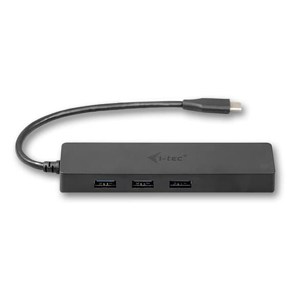 USB-C koncentrator - I-TEC - SLIM HUB - 3 USB 3.0 portar - Gigabit Ethernet - Inbyggd USB-C 3.1-kabel