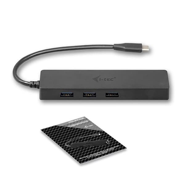 USB-C koncentrator - I-TEC - SLIM HUB - 3 USB 3.0 portar - Gigabit Ethernet - Inbyggd USB-C 3.1-kabel