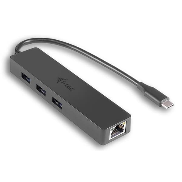 USB-C koncentrator - I-TEC - SLIM HUB - 3 USB 3.0 portar - Gigabit Ethernet - Inbyggd USB-C 3.1-kabel