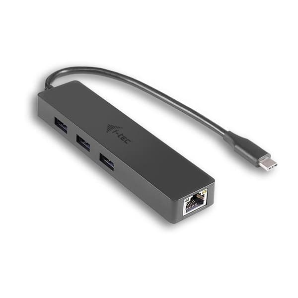 USB-C koncentrator - I-TEC - SLIM HUB - 3 USB 3.0 portar - Gigabit Ethernet - Inbyggd USB-C 3.1-kabel
