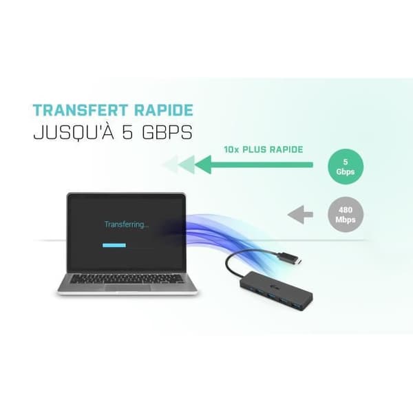 USB-C HUB I-TEC med 4 USB 3.0-portar med integrerad kabel 20 cm