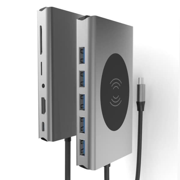 13 i 1 USB-C Hub USB-C till HDMI + VGA + USB3.0 * 5 + SD + TF + RJ45 + PD + 3,5 mm ljud + 10W trådlös laddare