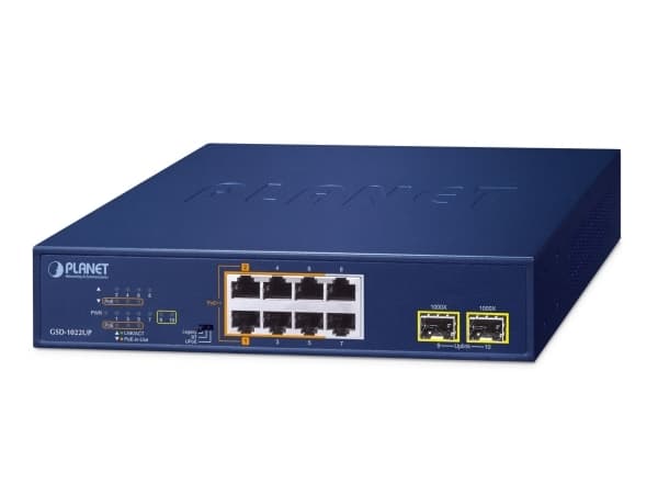 PLANET 2-Port 10/100/1000T 802.3bt, Hallitsematon, Gigabit Ethernet (10/100/1000), Täysin kaksipuolinen, Power over Ethernet -tuki, Telineasennus, Se Blå