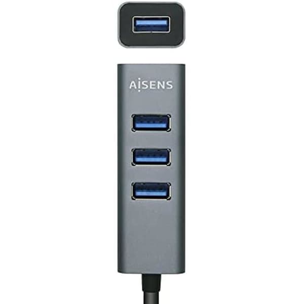 AISENS A106-0507 USB 3.0 HUB, Typ A/M-4xtyp A/H, Grå, 10 cm