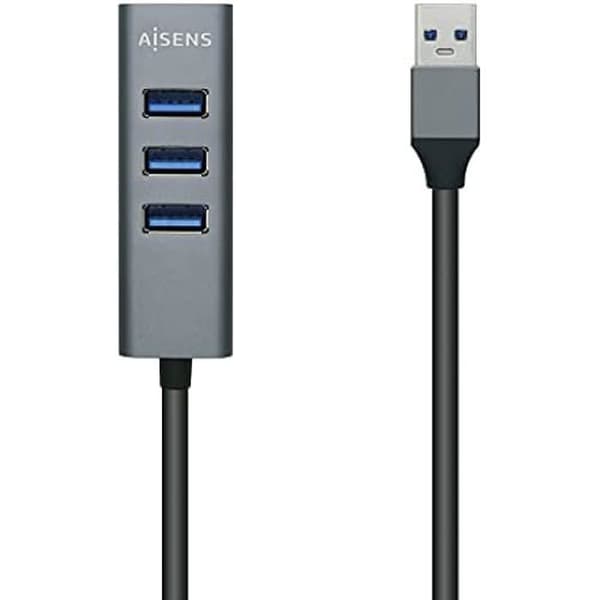 AISENS A106-0507 USB 3.0 HUB, Typ A/M-4xtyp A/H, Grå, 10 cm