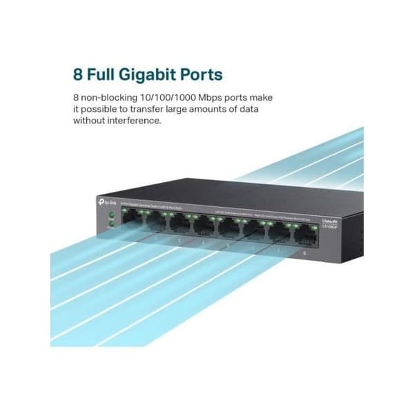 Fristående switch TP-LINK 8 portar Gigabit Switch 8 portar Poe+ TP-Link LiteWave LS108GP
