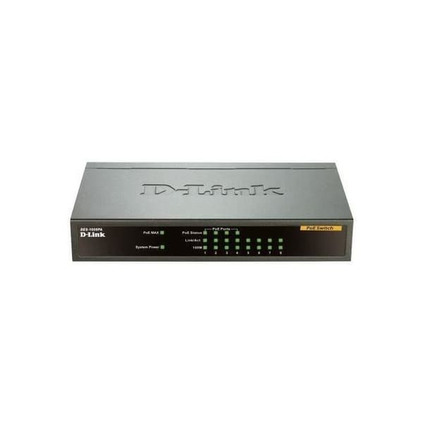 D-LINK Switch 8 portar - DES-1008PA - 10/100 Mbps inklusive 4 portar som stöder PoE