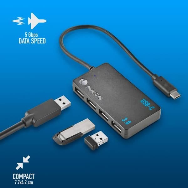 HUB USB-C - NGS - WONDER IHUB4 - 4 Ports USB 3.0 - Snabb överföring - Kompakt och lätt