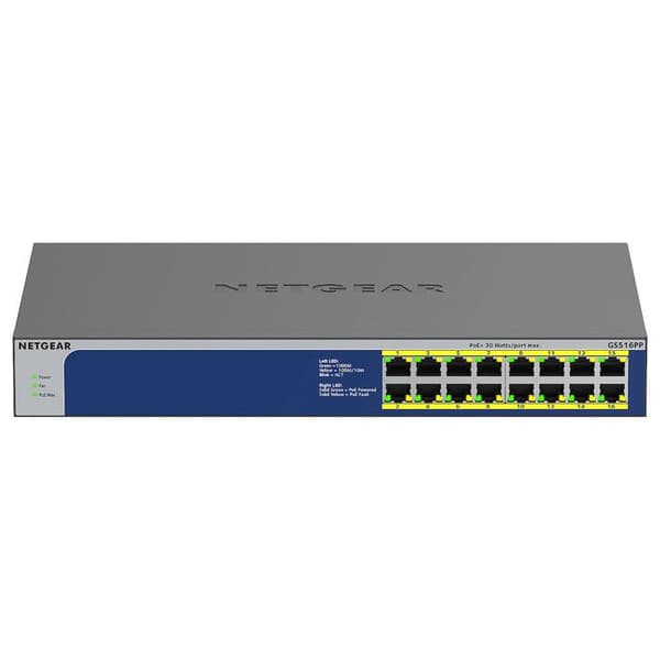 NETGEAR GS516PP switch - 16 portar - ohanterad - PoE+ Blå, Grå