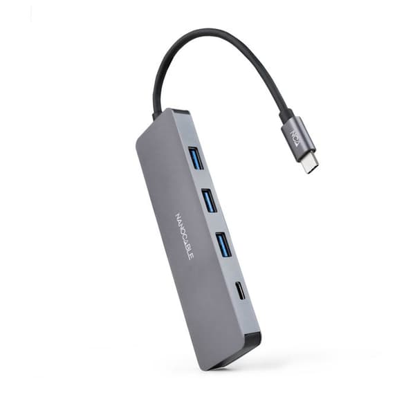 NANOCABLE 10.16.4409 - USB-C Converter Hub till 3 USB-A 3.0 honportar + 1 USB-C honport, aluminium, 10 cm, grå
