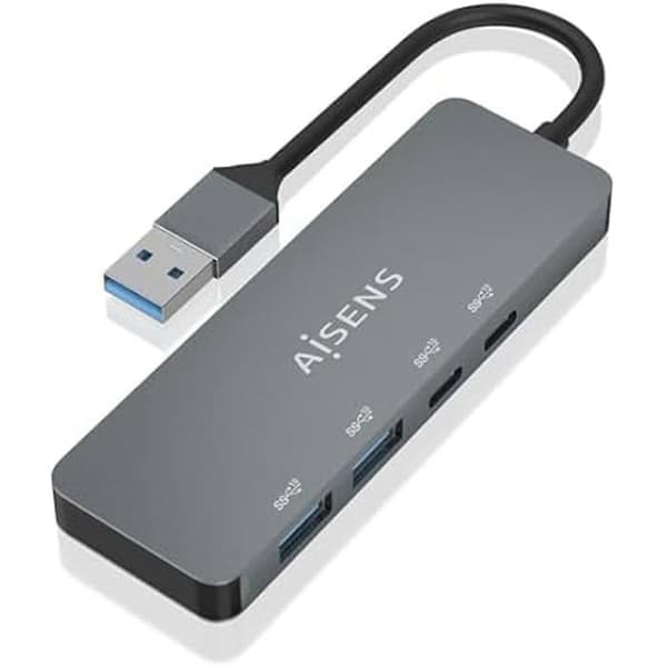 AISENS HUB USB 3 2 GEN2 10G A M-2xTYPE C H-2xUSB-A H 15CM Grå