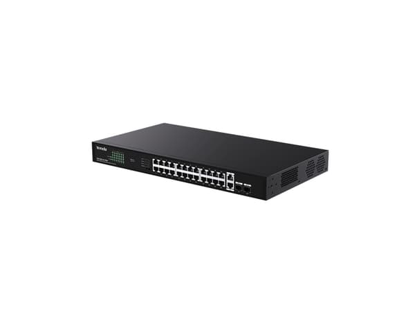 Tenda TEG1128P-24-410W, Ohanterad, Gigabit Ethernet (10/100/1000), Strömförsörjning via Ethernet (PoE) stöd, Rackmontering, Monteringsbar på väggen