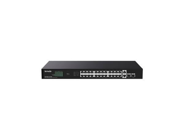 Tenda TEG1128P-24-410W, Ohanterad, Gigabit Ethernet (10/100/1000), Strömförsörjning via Ethernet (PoE) stöd, Rackmontering, Monteringsbar på väggen