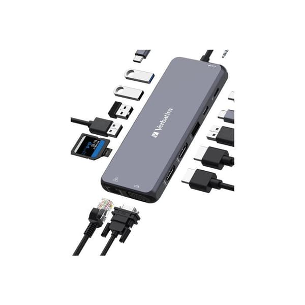 Hub USB-C - Verbatim - CMH-14 - 2x HDMI - 1x VGA - 10 portar