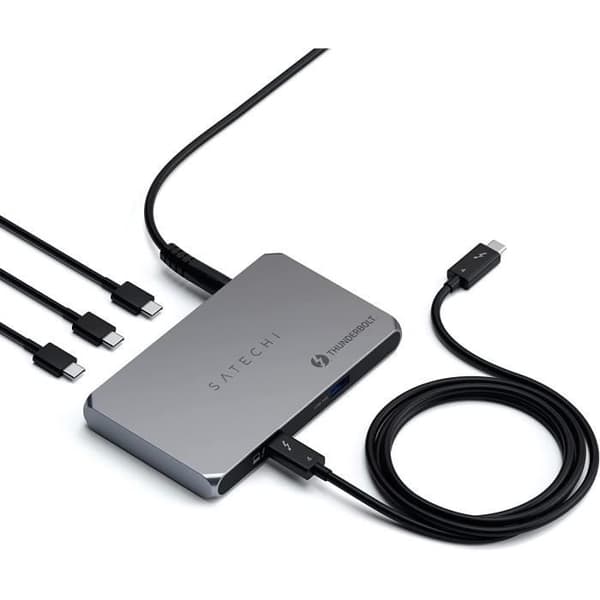 Satechi Thunderbolt 4 Slim Hub 5-i-1, USB-C Laddning 60W, Enkel 8K eller Dubbel 4K Skärm, 4 Thunderbolt 4-portar, USB 3.2 Gen 2 -Kompatibel