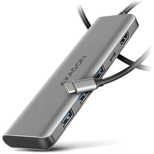 USB-C-hubb - AXAGON - HMC-5H - 3 portar USB-A - 1 portar HDMI 4K - PD 100W - Silver