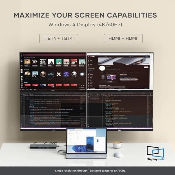 Dock Thunderbolt 4 - SATECHI - Satechi Dock - Laddning 96W - 4 skärmar 4K - 12 portar