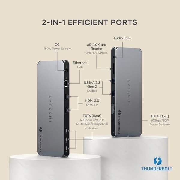 Dock Thunderbolt 4 - SATECHI - Satechi Dock - Laddning 96W - 4 skärmar 4K - 12 portar