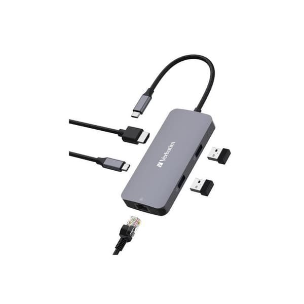 Verbatim USB-C Multiport Adapter - Pro CMH-05 - HDMI, RJ45, USB-A, USB-C PD - Snabbladdning upp till 85 W