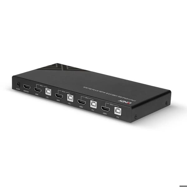 4K60 HDMI KVM Switch, USB 2.0 &amp; Audio, 4 portar Svart