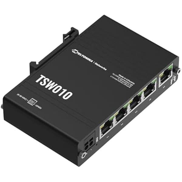 Switch - TELTONIKA - TSW010 - Gigabit Ethernet - Industriell design - Strömförsörjning
