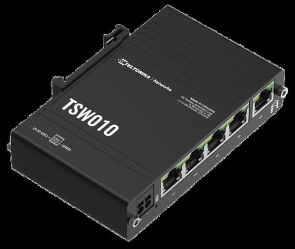 Switch - TELTONIKA - TSW010 - Gigabit Ethernet - Industriell design - Strömförsörjning Svart