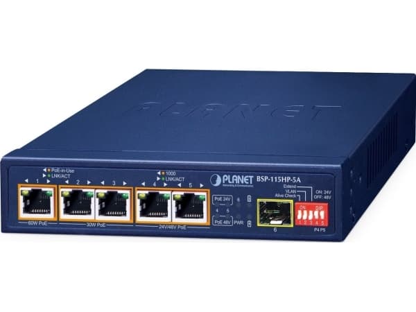 PLANET BSP-115HP-5A, Ohanterad, Gigabit Ethernet (10/100/1000), Strömförsörjning via Ethernet (PoE) stöd, Monteringsbar på väggen
