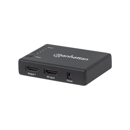 Manhattan HDMI Splitter 4-Port (Compact), 4K@30Hz, Displays output from x1 HDMI source to x4 HD displays (same output to four displays), AC Powered (c