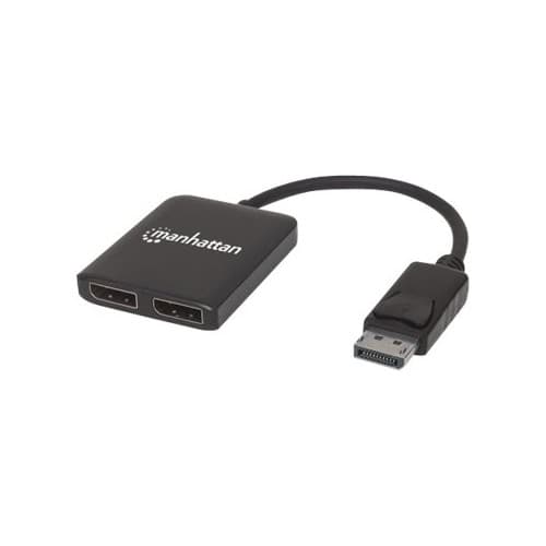 Manhattan DisplayPort 1.2 to 2-Port DisplayPort 1.2 Splitter Hub with MST, 4K@30Hz, USB-A Powered, Video Wall Function, Black, Three Year Warranty, Bl