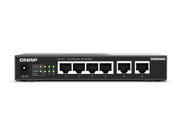 QNAP QSW-2104-2T-R2, Hallitsematon, 10G Ethernet (100/1000/10000), pöytätietokoneet musta