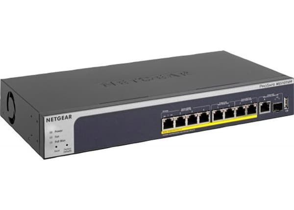 NETGEAR Smart Switch Prosafe MS510TXPP8 - Gigabit POE+-portar inklusive 2 x 2,5 Gb och 2 x 5 Gb portar 2 x 10 Gb upplänksportar Grå