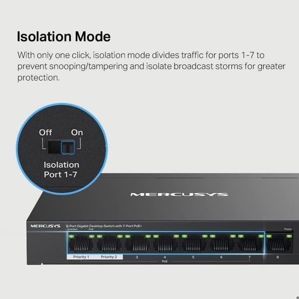 Switch - MERCUSYS - MS108GP - 8 portar - Gigabit Ethernet - Power over Ethernet (PoE)
