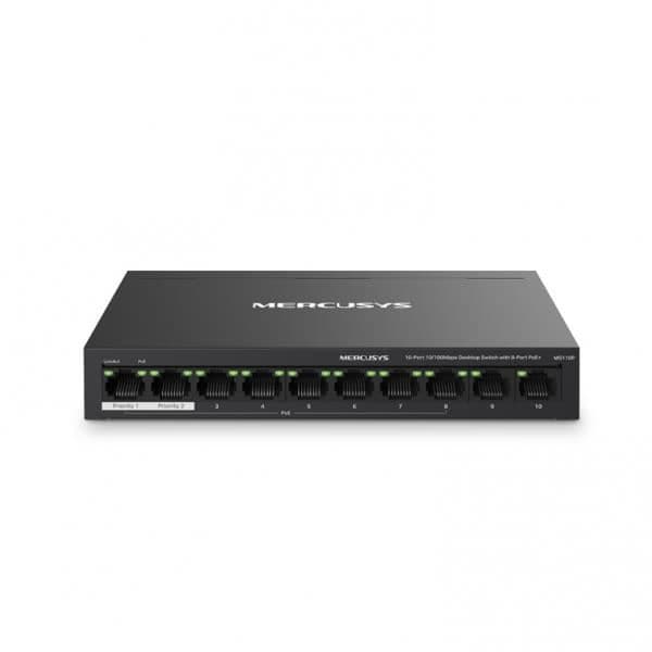 Mercusys MS110P, Managed, Fast Ethernet (10/100), Full duplex, Power over Ethernet (PoE), Väggmontering MERCUSYS MS110P SWITCH 10