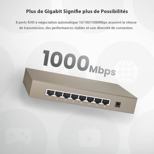 TENDA TEG1008D 8-portars Gigabit Ethernet-switch - Auto-negotiation - 4KV motblixt