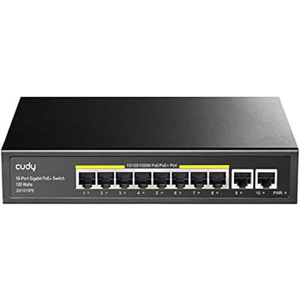 Gigabit PoE+ Switch - CUDY - GS1010PE - 10 portar - 120W - Enhetsstatusövervakning Svart