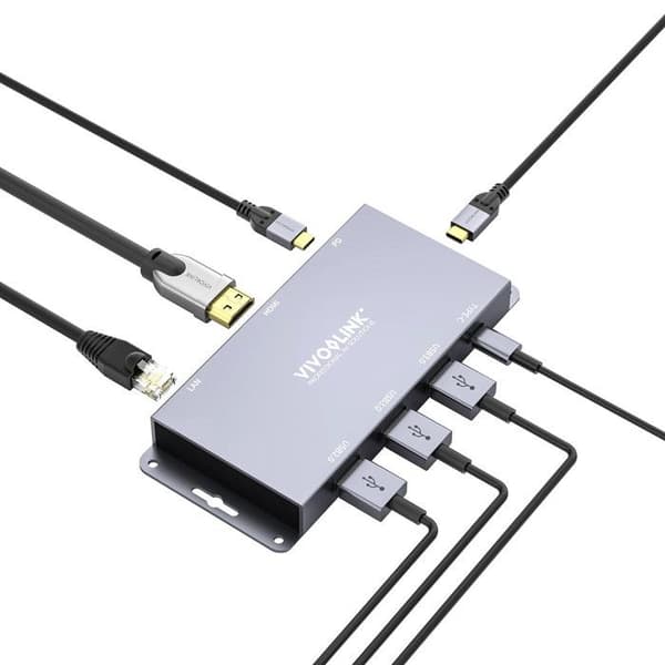 HUB USB-C - VIVOLINK - W127022550 - 4 portar - Kompatibla konferenssystem - HDMI och Ethernet