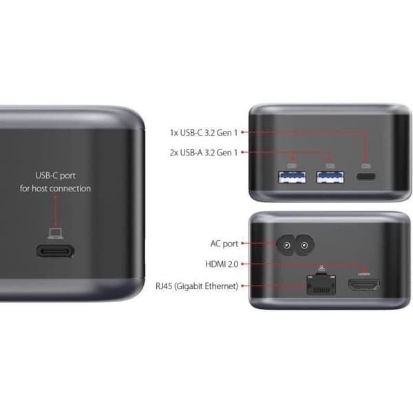 Strömförsörjning och USB-C dockingstation - LMP - PowerDock - 100 W - 5 portar - Svart