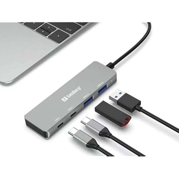 USB-hub - SANDBERG - 136-50 - 2xUSB-A + 2xUSB-C - Strömförsörjning via USB-C - Plug and Play