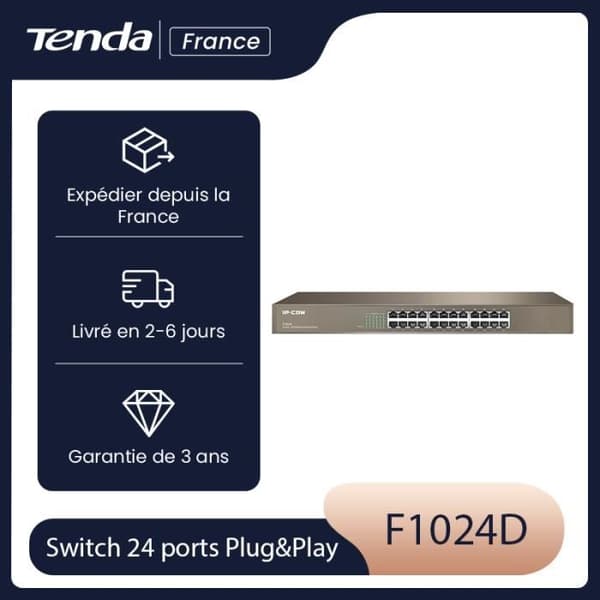 IP-COM Desktop-switch 24 portar Gigabit 10/100/1000M RJ45, Auto MDI/MDIX, Plug&amp;Play, IP-kameraanslutning, stålomkopplare. G1024D