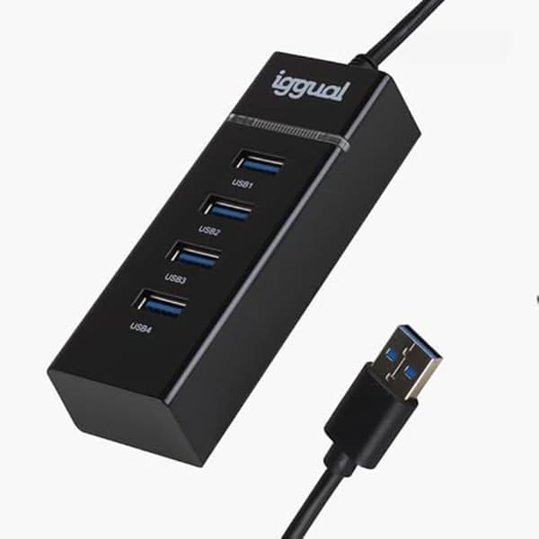 USB-hubb - IGGUAL - 4 USB 3.0-portar - Hastighet 5 Gbit/s - Färg Svart - Typ USB-A