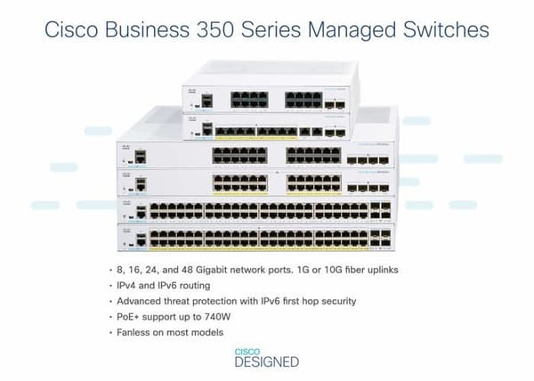Administrerbar switch - CISCO - CBS350-48P - 48 Ethernet-portar - Gigabit - USB 2.0