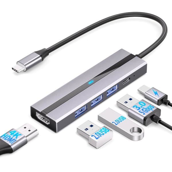 Hub Aearjohn USB C Hub (5 i 1) Aluminiumkapsling, Typ C till USB-C PD100W, HDMI 4K, USB 3.0, 2 x USB 2.0
