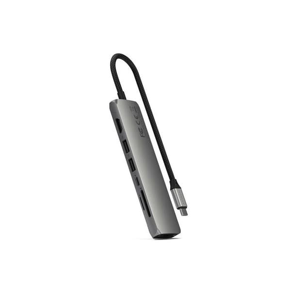 Satechi Slim Multiport 7-i-1 USB-C-hubb med Ethernet 1Gbit Power Delivery 100W Grå