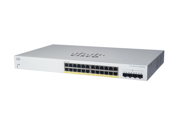 Cisco Business 220 Series CBS220-24FP-4G - Switch - smart - 24 x 10/100/1000 (PoE+) + 4 x Gigabit SFP (opplink) - rackmonterbar - PoE+ (382 W) - gjen