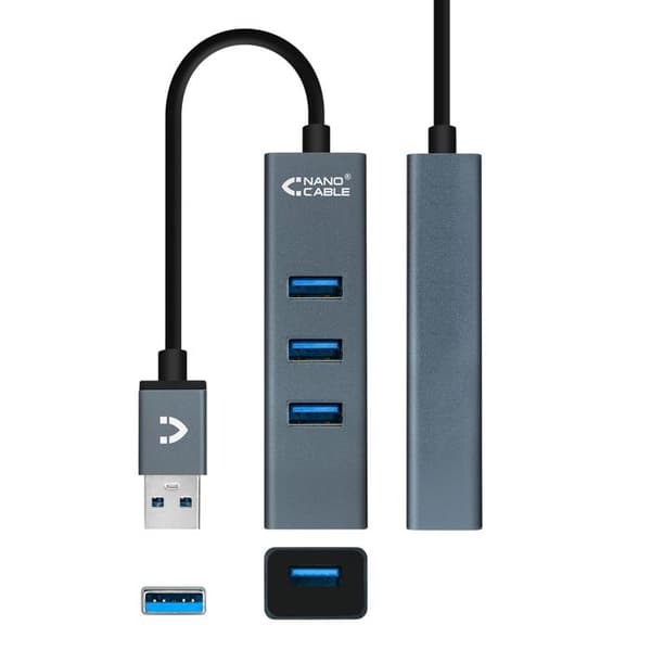 USB-hub 4 portar - NANOCABLE - 10.16.4402 - USB 3.0 - Grå - Enkel installation