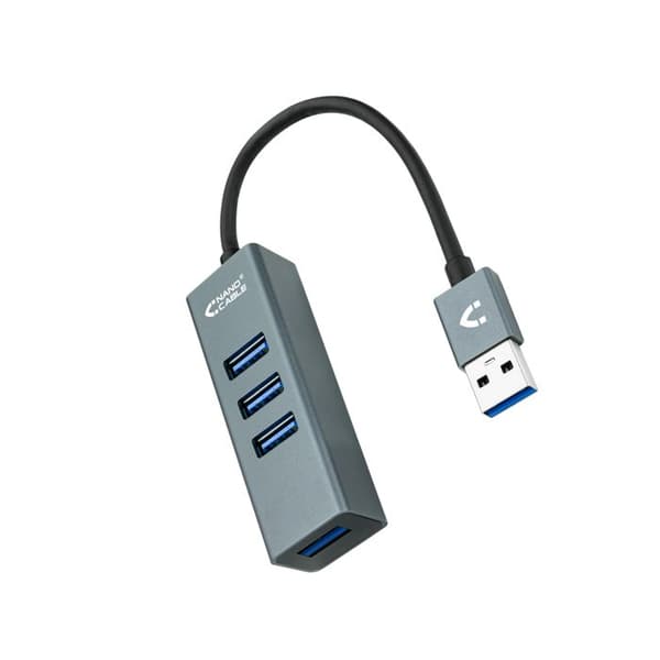 USB-hub 4 portar - NANOCABLE - 10.16.4402 - USB 3.0 - Grå - Enkel installation