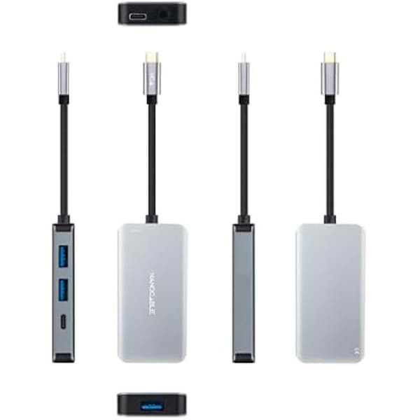 NANOCABLE 10.16.1005 - 5 i 1 omvandlarhubb, USB-C 3.2 GEN1 5G hankontakt till 3 USB-A 3.0-portar + 1 USB-C-port + 1 port