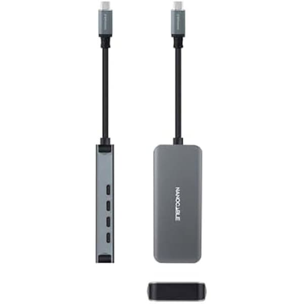 USB-C Hub - NANO KABEL - 4 USB-C honportar - Aluminium - 10 cm - Windows/MacOS/Linux kompatibel
